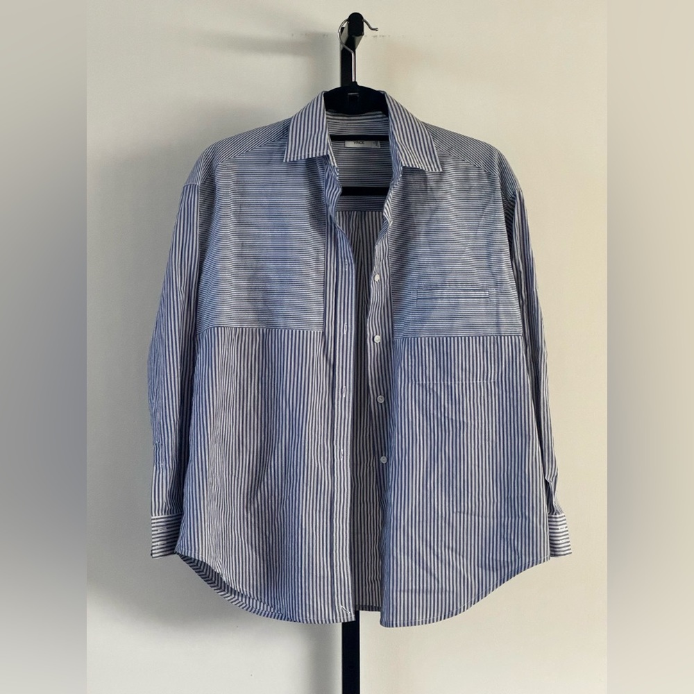 Vince Mismatch Textile Button Down Top